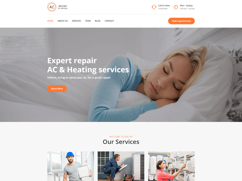 Aircon - Air Conditioning & Heating Bootstrap 4 Template