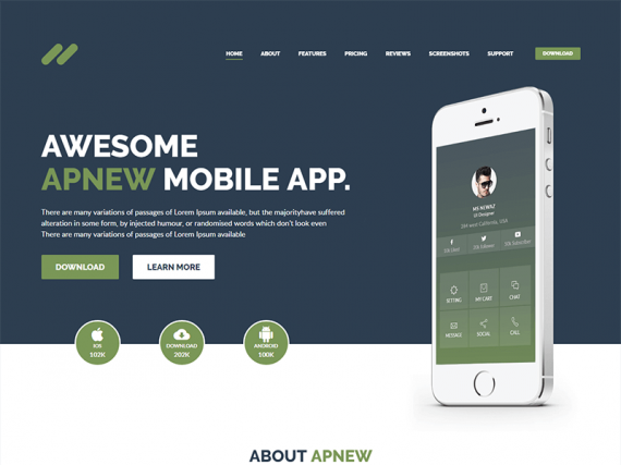 Apnew - App Landing Page HTML5 Template
