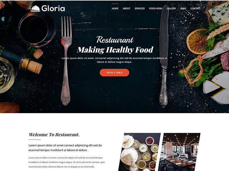 Gloria - Resturant Landing Page Bootstrap 4 Template